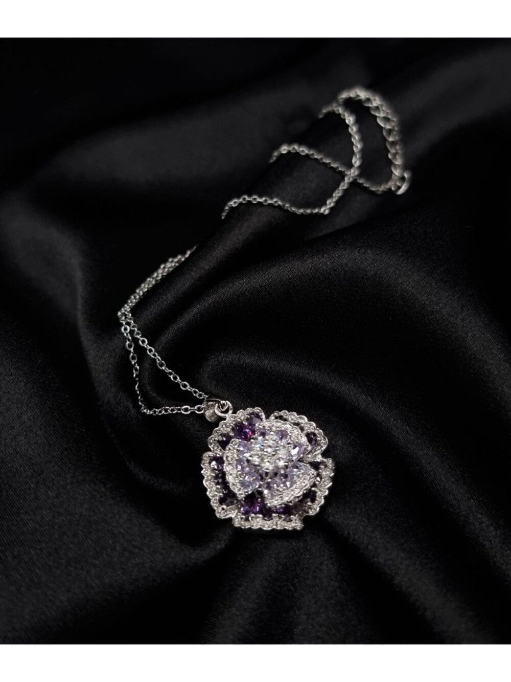 Vintage Early 2000s Nolan Miller Signed Necklace With Purple & White Crystal